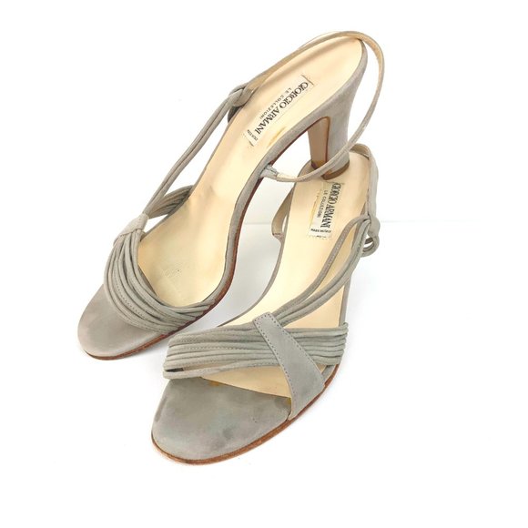 Vintage Giorgio Armani Gray Suede Strappy sandals Heels Sz 39 (8) - Picture 3 of 16